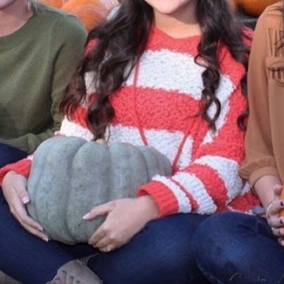 Miracle | Stripe Popcorn Orange White Fall Autumn Sweater S/M - Picture 1 of 8